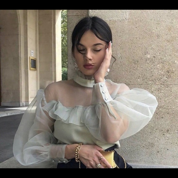 Zara mint green organza blouse large Nwt - Picture 2 of 2